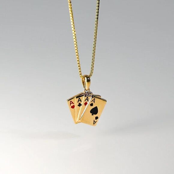 14k Solid Yellow Gold 4 Aces Pendant | 14K 4 Aces Poker charm | Birthday Gift | - Picture 1 of 7